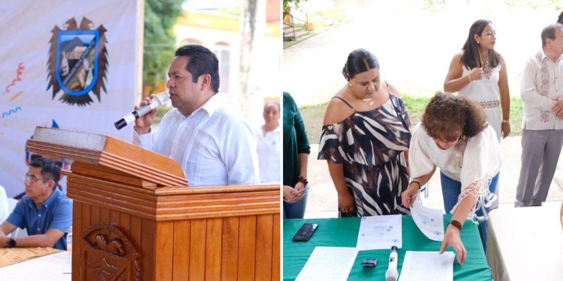 Entrega Secretaria de Gobierno y Educación escrituras a prepa “ARA” en Tuxtla Chico.